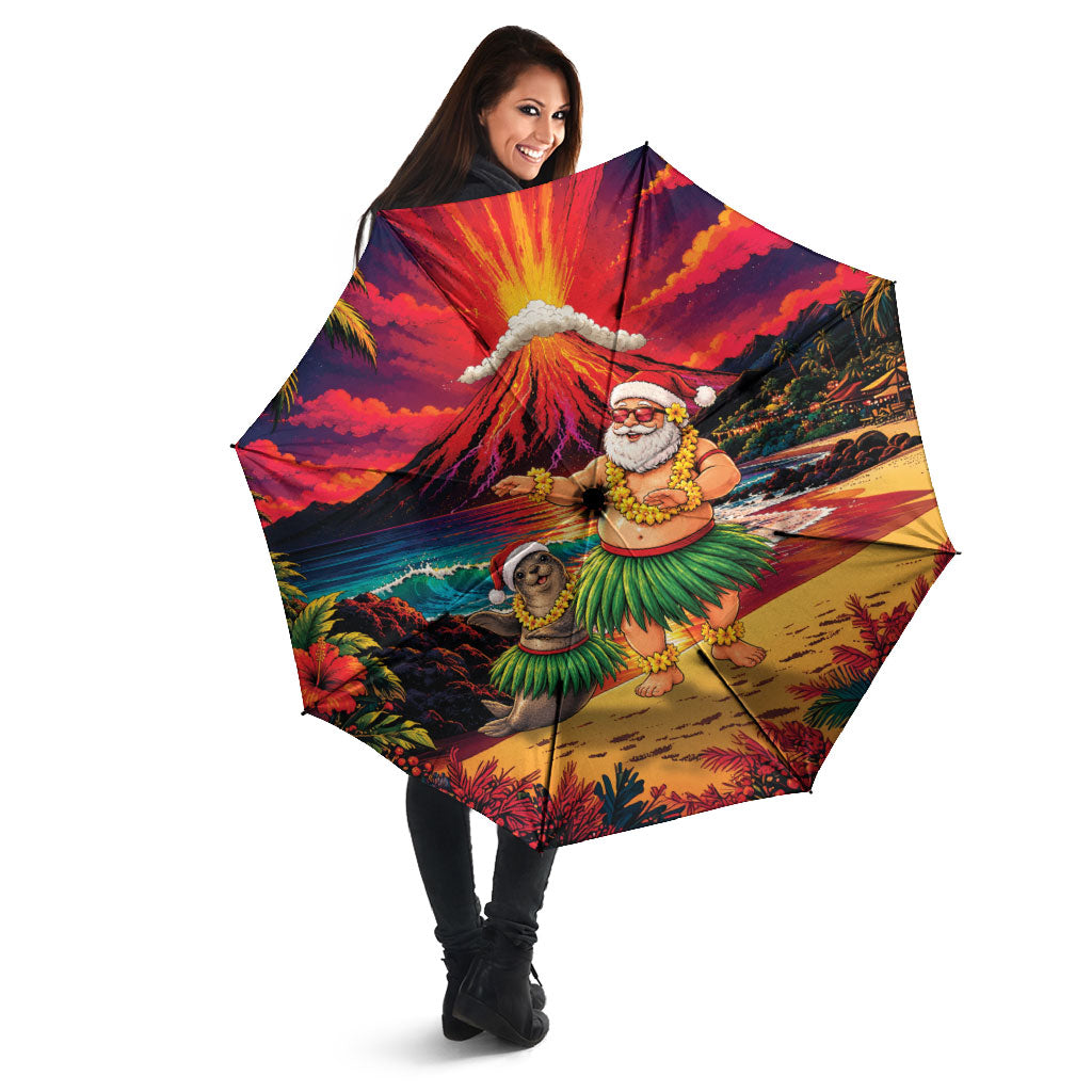 Hawaii Volcano Christmas Umbrella Hula Santa And Monk Seal LT05 - Polynesian Pride