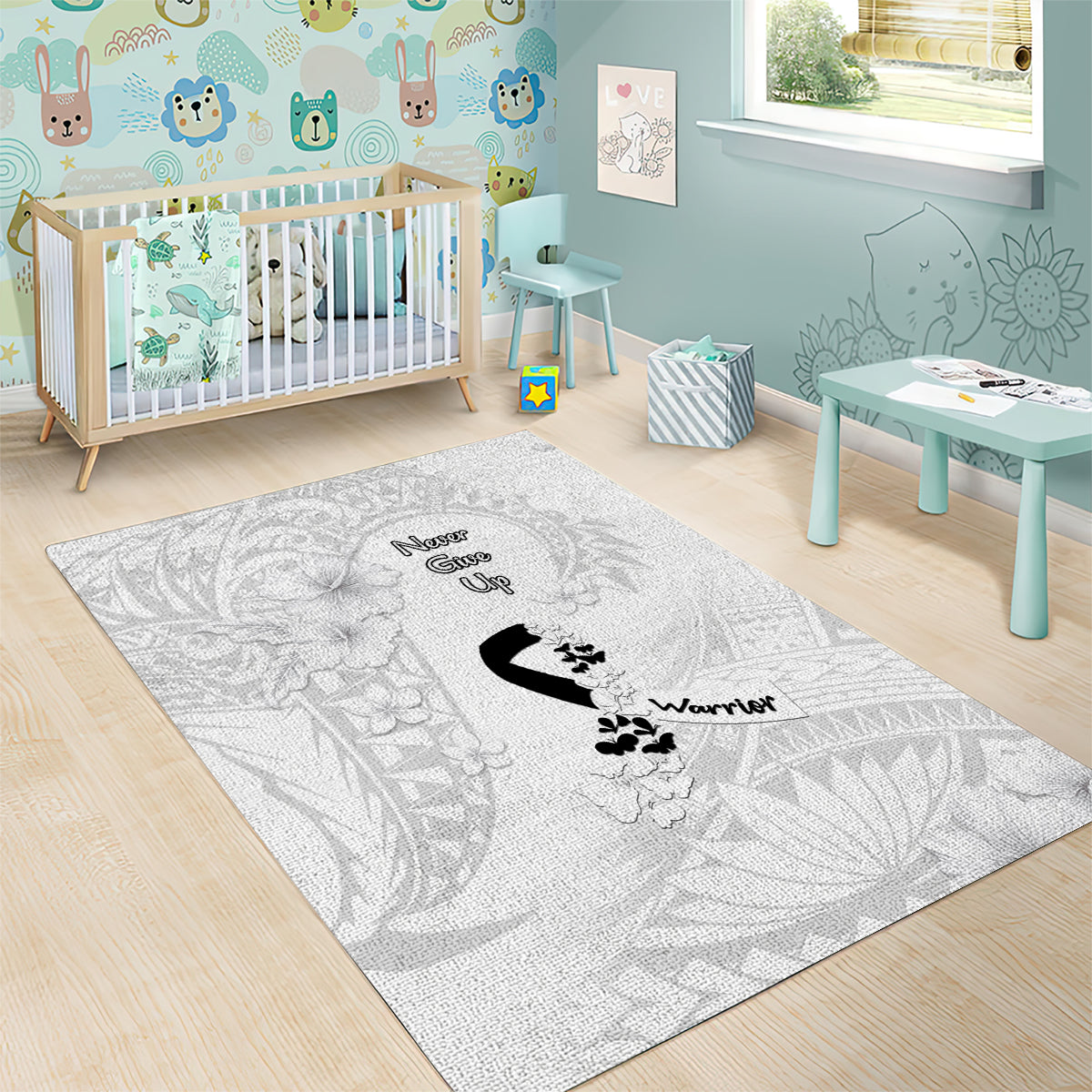 Lung Cancer Awareness Area Rug Never Give Up Polynesian Style LT05 - Polynesian Pride