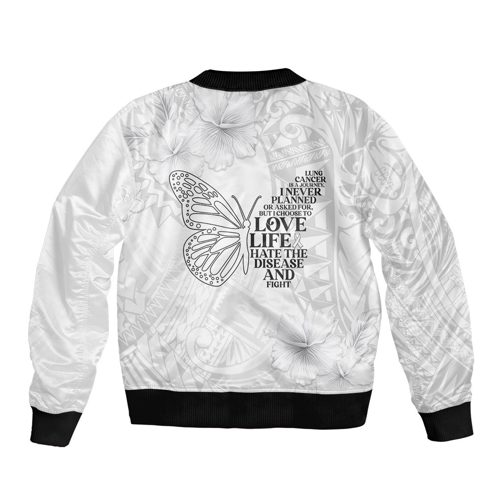 Lung Cancer Awareness Bomber Jacket Never Give Up Polynesian Style LT05 - Polynesian Pride