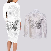 Lung Cancer Awareness Couples Matching Long Sleeve Bodycon Dress and Long Sleeve Button Shirt Never Give Up Polynesian Style LT05 - Polynesian Pride