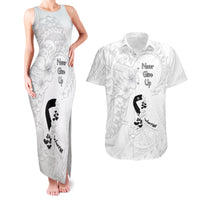 Lung Cancer Awareness Couples Matching Tank Maxi Dress and Hawaiian Shirt Never Give Up Polynesian Style LT05 White - Polynesian Pride