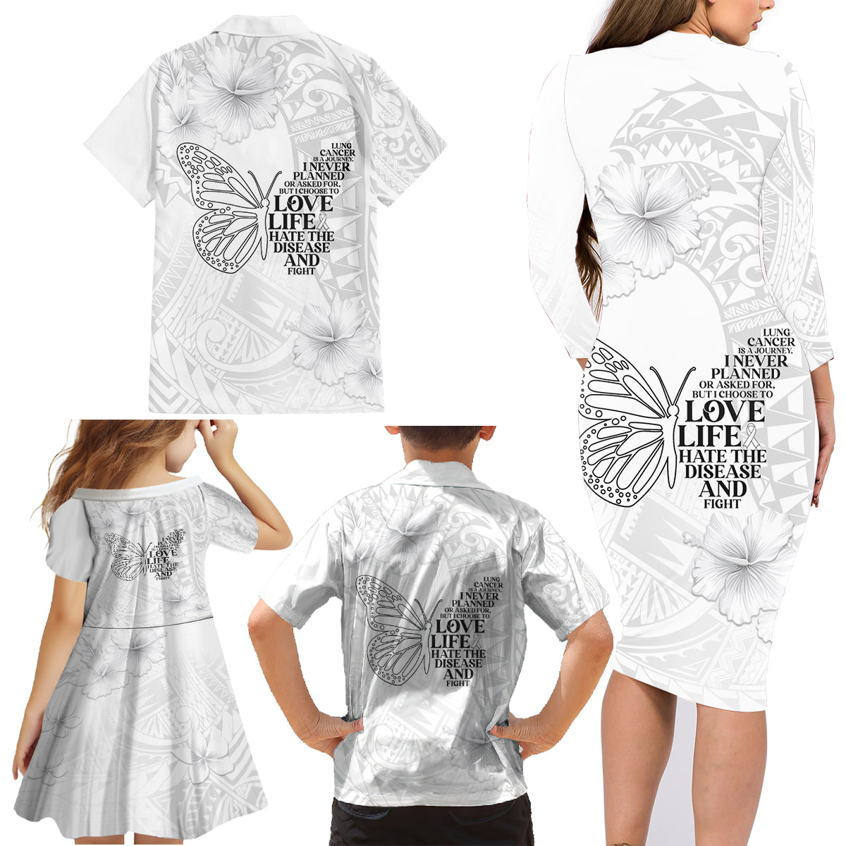 Lung Cancer Awareness Family Matching Long Sleeve Bodycon Dress and Hawaiian Shirt Never Give Up Polynesian Style LT05 - Polynesian Pride