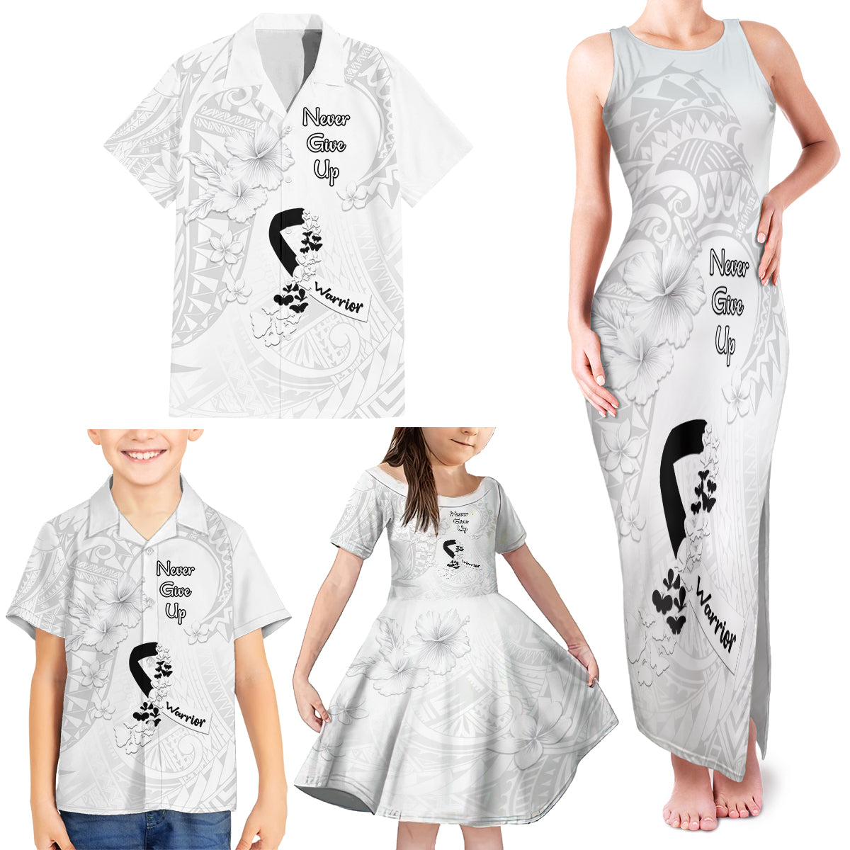 Lung Cancer Awareness Family Matching Tank Maxi Dress and Hawaiian Shirt Never Give Up Polynesian Style LT05 - Polynesian Pride