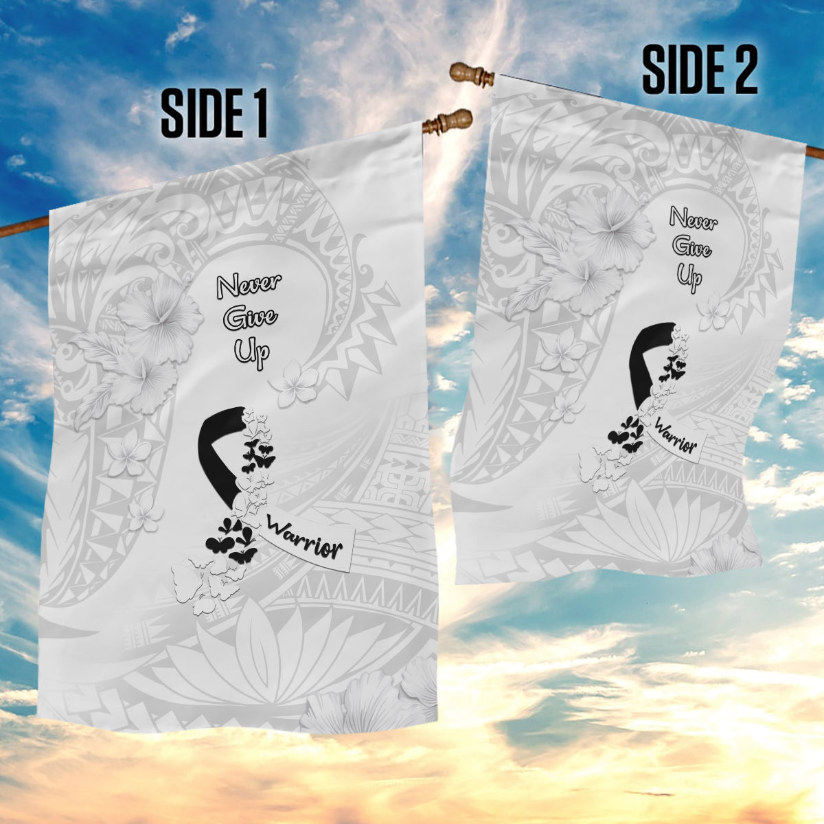 Lung Cancer Awareness Garden Flag Never Give Up Polynesian Style LT05 - Polynesian Pride