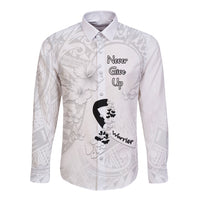 Lung Cancer Awareness Long Sleeve Button Shirt Never Give Up Polynesian Style LT05 Unisex White - Polynesian Pride