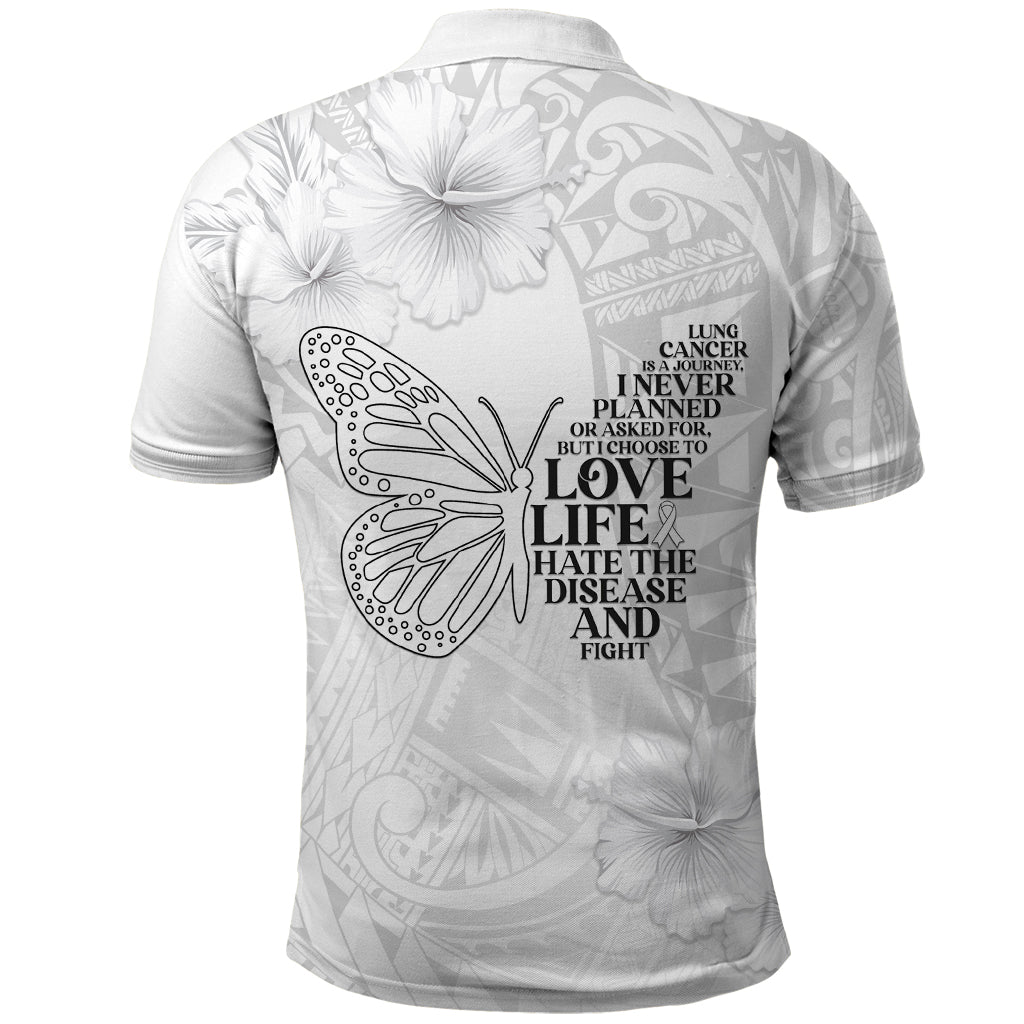 Lung Cancer Awareness Polo Shirt Never Give Up Polynesian Style LT05 - Polynesian Pride