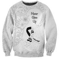 Lung Cancer Awareness Sweatshirt Never Give Up Polynesian Style LT05 Unisex White - Polynesian Pride