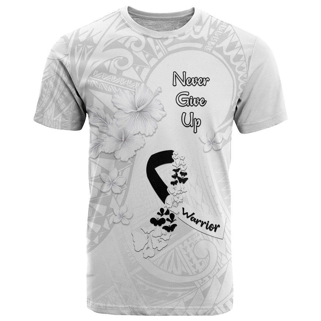 Lung Cancer Awareness T Shirt Never Give Up Polynesian Style LT05 White - Polynesian Pride