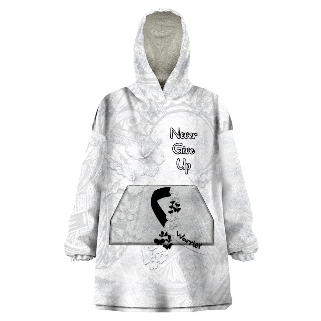 Lung Cancer Awareness Wearable Blanket Hoodie Never Give Up Polynesian Style LT05 One Size White - Polynesian Pride