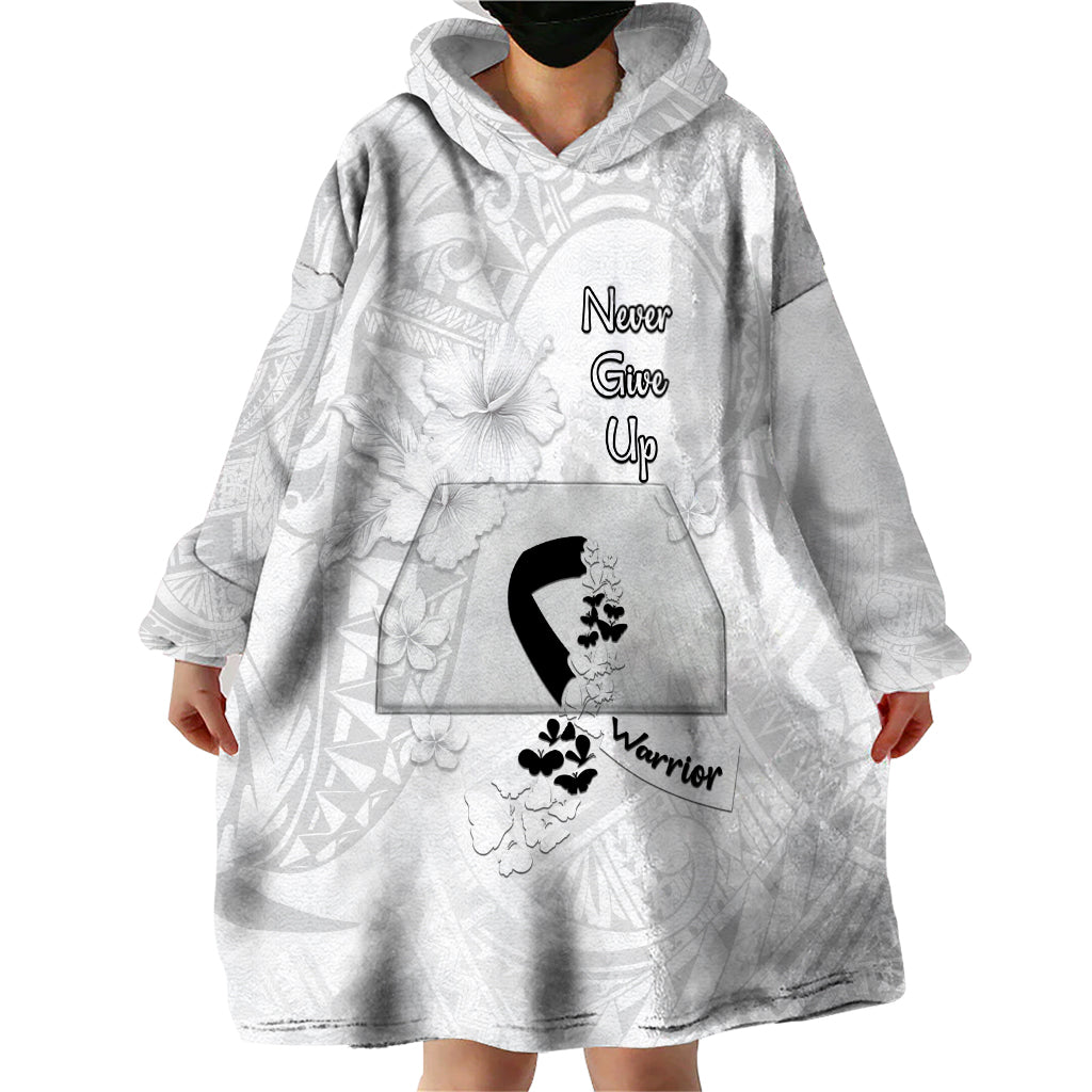 Lung Cancer Awareness Wearable Blanket Hoodie Never Give Up Polynesian Style LT05 - Polynesian Pride