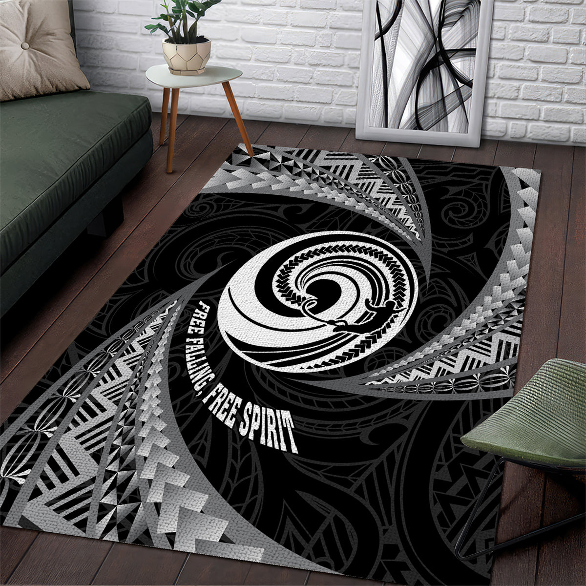 New Zealand Bungy Jumping Area Rug Maori Pattern LT05 Black - Polynesian Pride