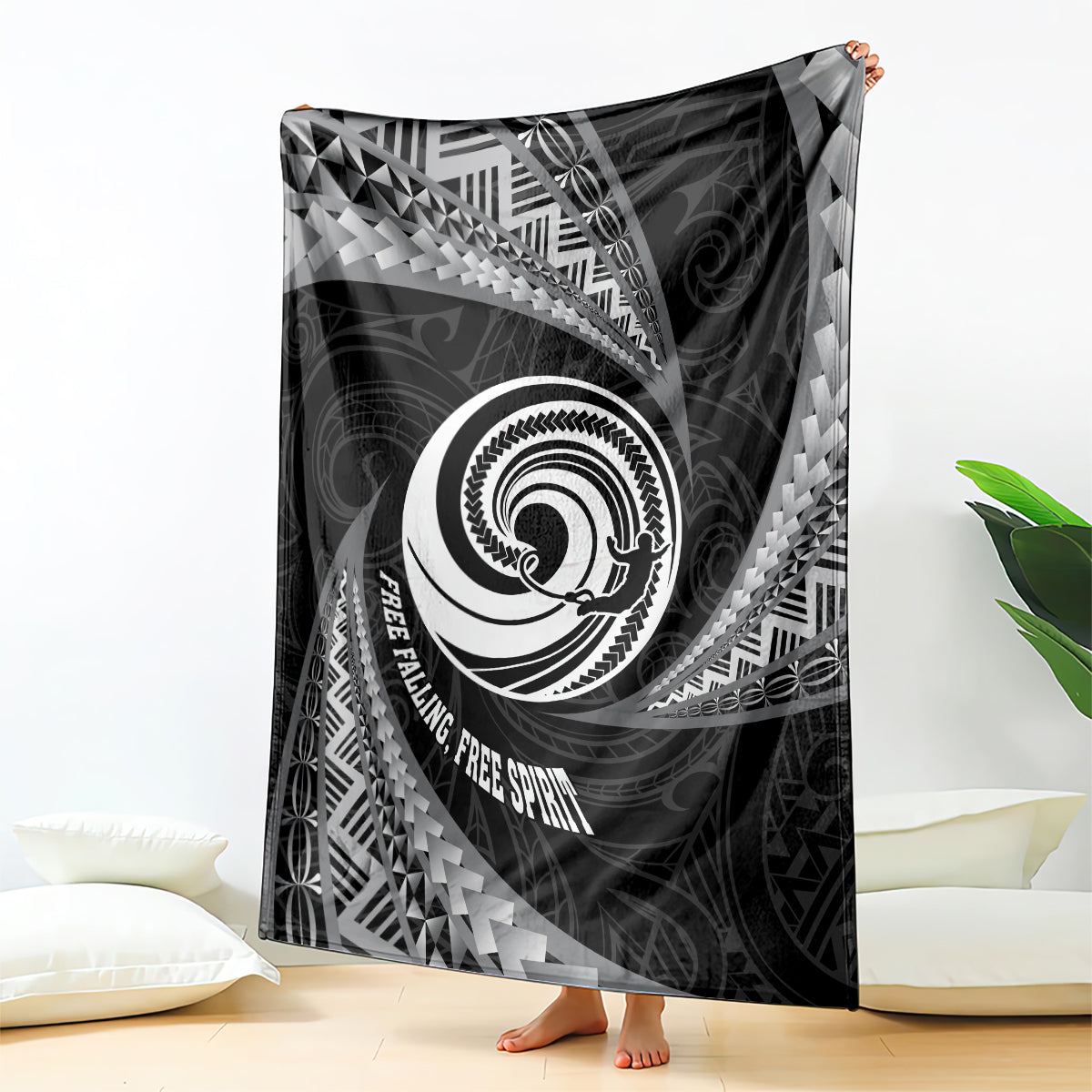 New Zealand Bungy Jumping Blanket Maori Pattern LT05 Black - Polynesian Pride