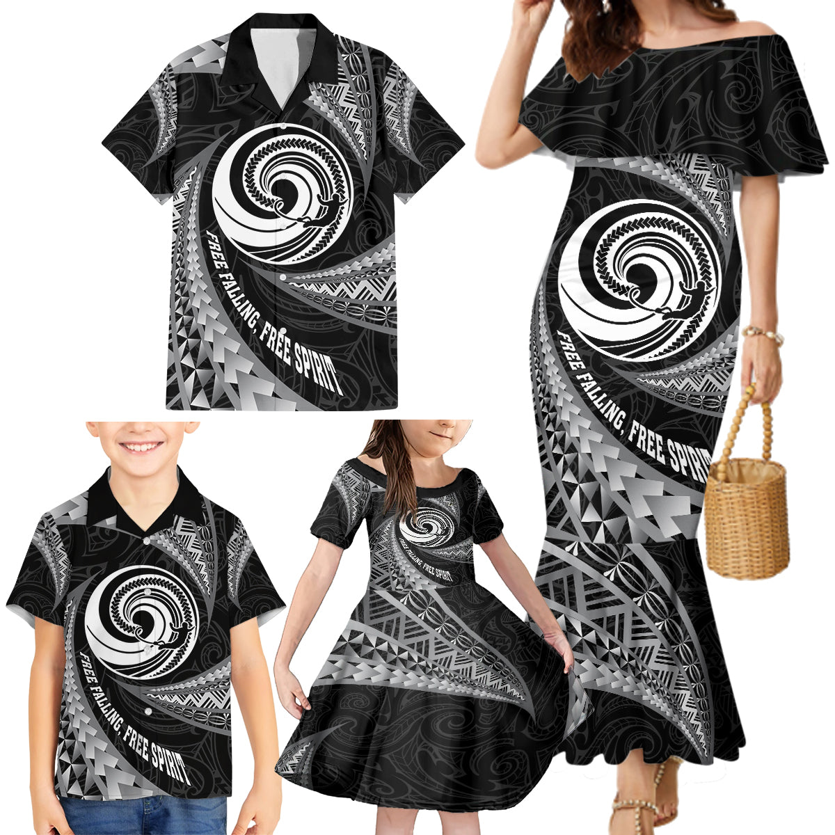 Personalised New Zealand Bungy Jumping Family Matching Mermaid Dress and Hawaiian Shirt Maori Pattern LT05 - Polynesian Pride