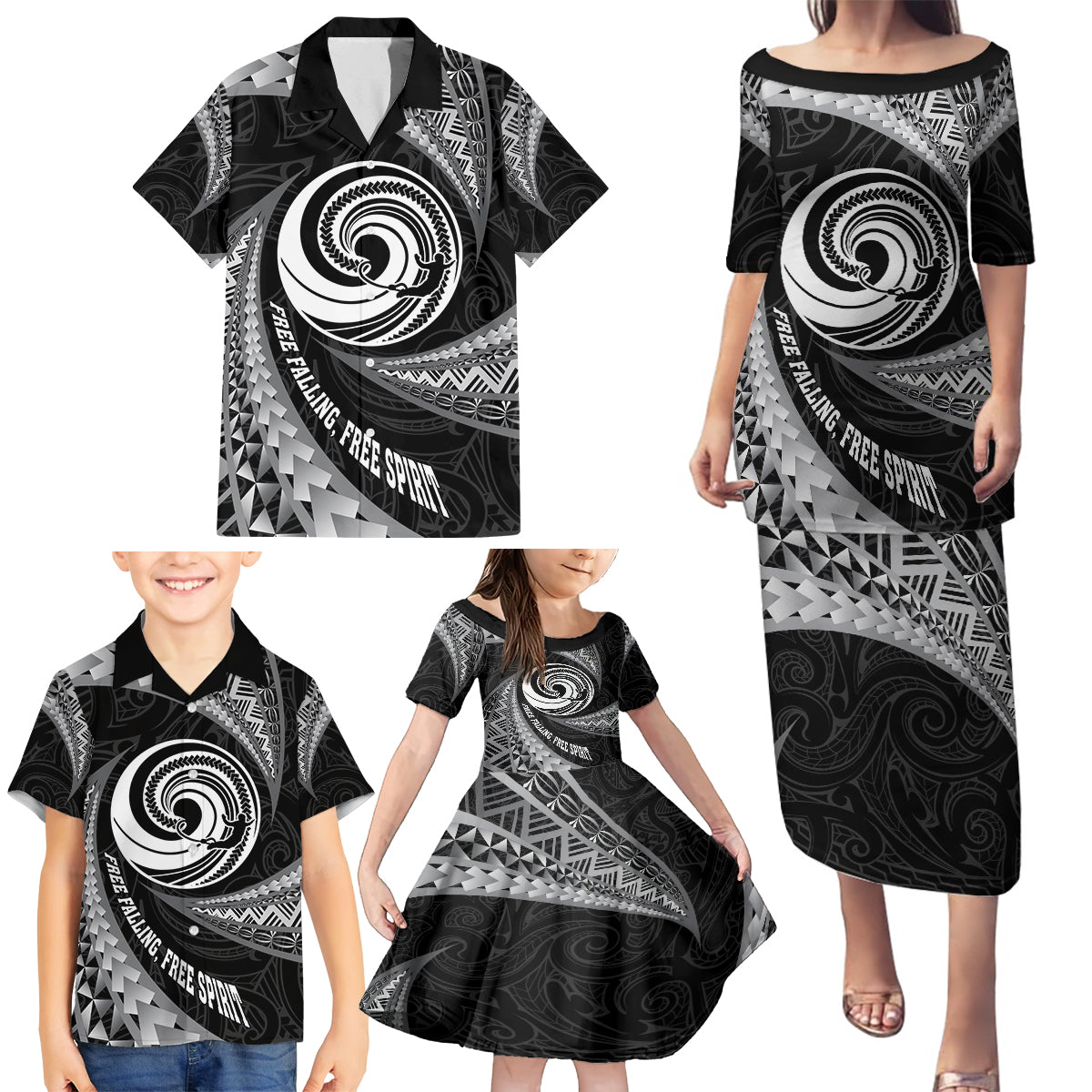 Personalised New Zealand Bungy Jumping Family Matching Puletasi Dress and Hawaiian Shirt Maori Pattern LT05 - Polynesian Pride