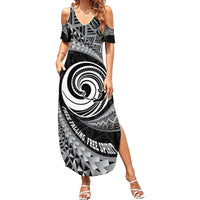 Personalised New Zealand Bungy Jumping Family Matching Summer Maxi Dress and Hawaiian Shirt Maori Pattern LT05 Mom's Dress Black - Polynesian Pride