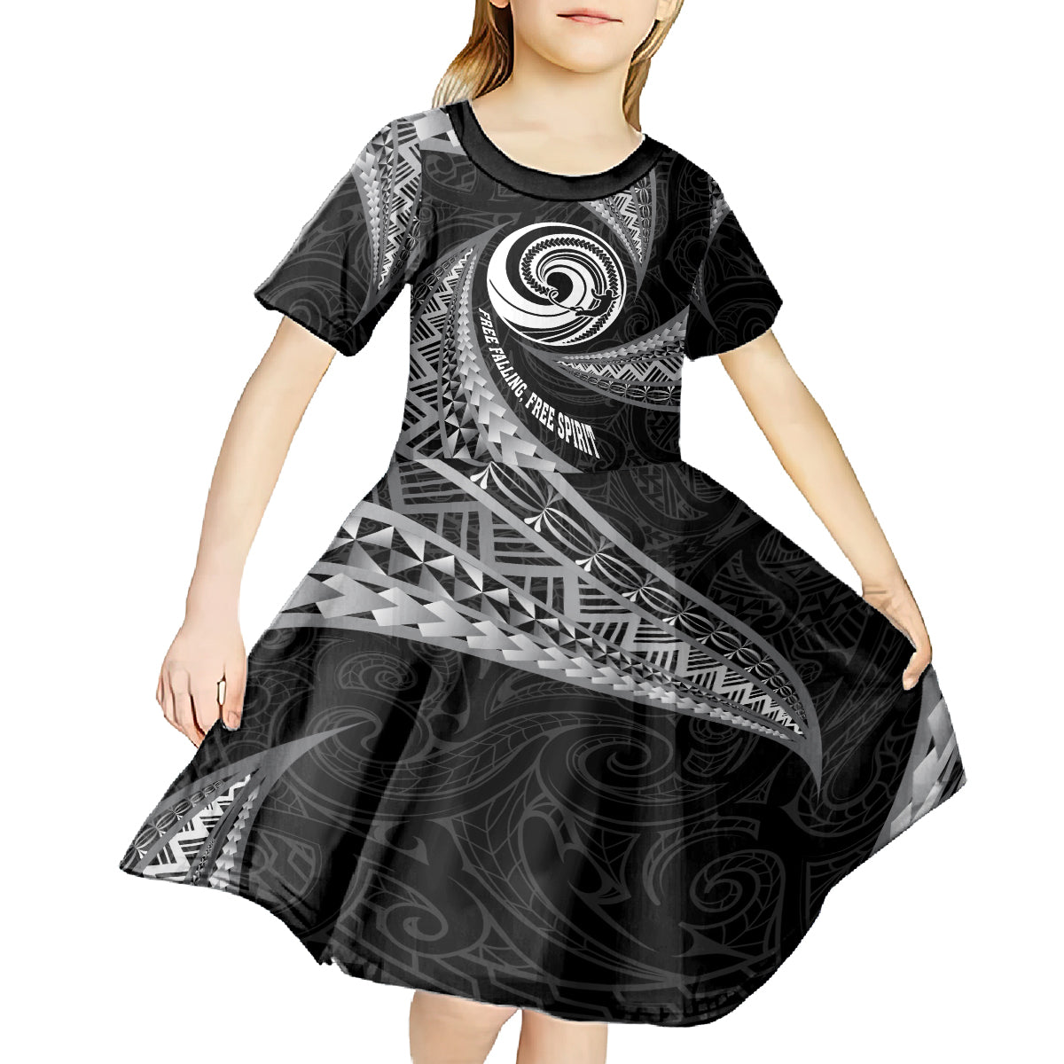 Personalised New Zealand Bungy Jumping Kid Short Sleeve Dress Maori Pattern LT05 - Polynesian Pride