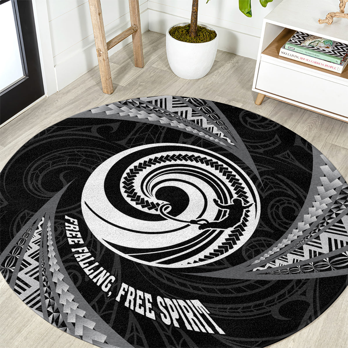 New Zealand Bungy Jumping Round Carpet Maori Pattern LT05 Black - Polynesian Pride