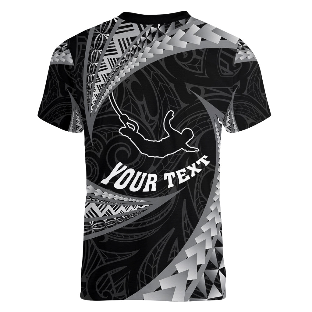 Personalised New Zealand Bungy Jumping Women V Neck T Shirt Maori Pattern LT05 - Polynesian Pride