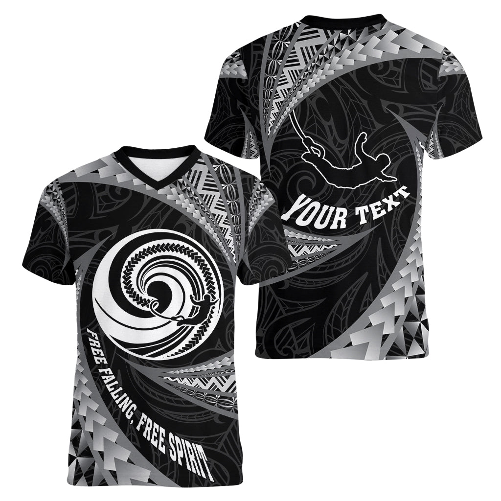 Personalised New Zealand Bungy Jumping Women V Neck T Shirt Maori Pattern LT05 - Polynesian Pride