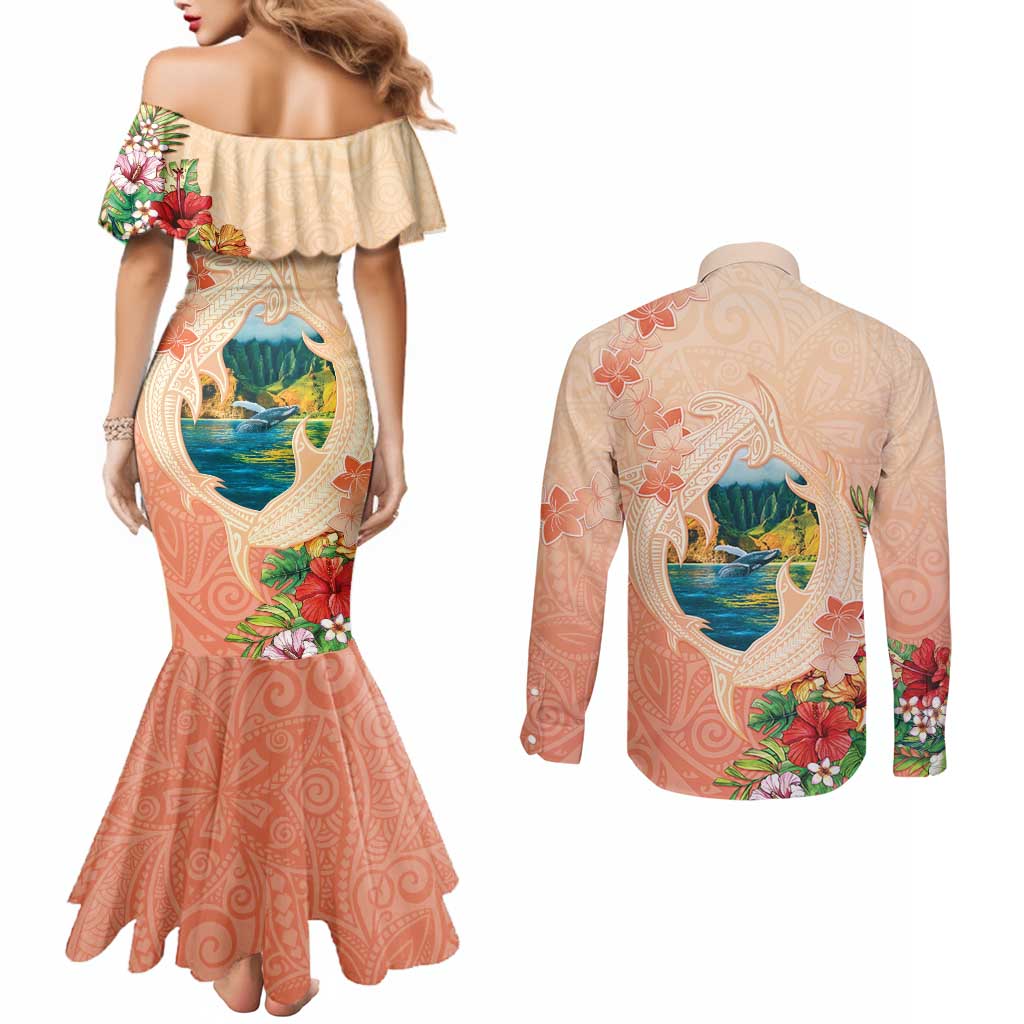 Hawaii Kauai Na Pali Coast Landscape Couples Matching Mermaid Dress and Long Sleeve Button Shirt LT05 - Polynesian Pride