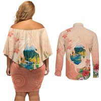 Hawaii Kauai Na Pali Coast Landscape Couples Matching Off Shoulder Short Dress and Long Sleeve Button Shirt LT05 - Polynesian Pride