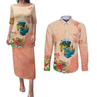 Hawaii Kauai Na Pali Coast Landscape Couples Matching Puletasi and Long Sleeve Button Shirt LT05 Peach - Polynesian Pride
