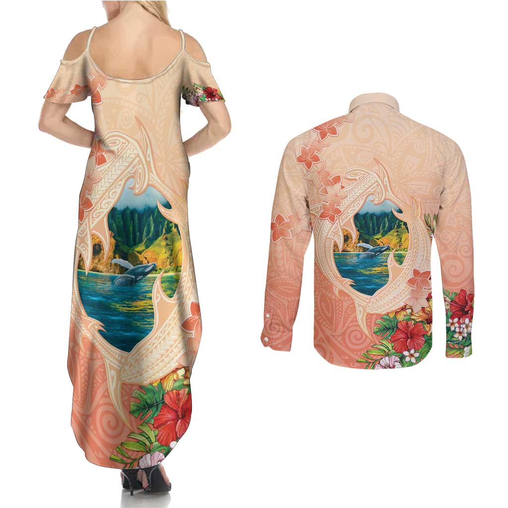 Hawaii Kauai Na Pali Coast Landscape Couples Matching Summer Maxi Dress and Long Sleeve Button Shirt LT05 - Polynesian Pride