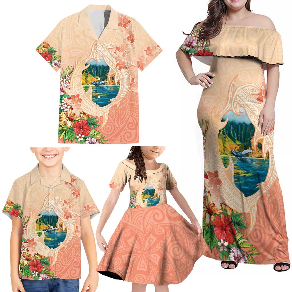 Hawaii Kauai Na Pali Coast Landscape Family Matching Off Shoulder Maxi Dress and Hawaiian Shirt