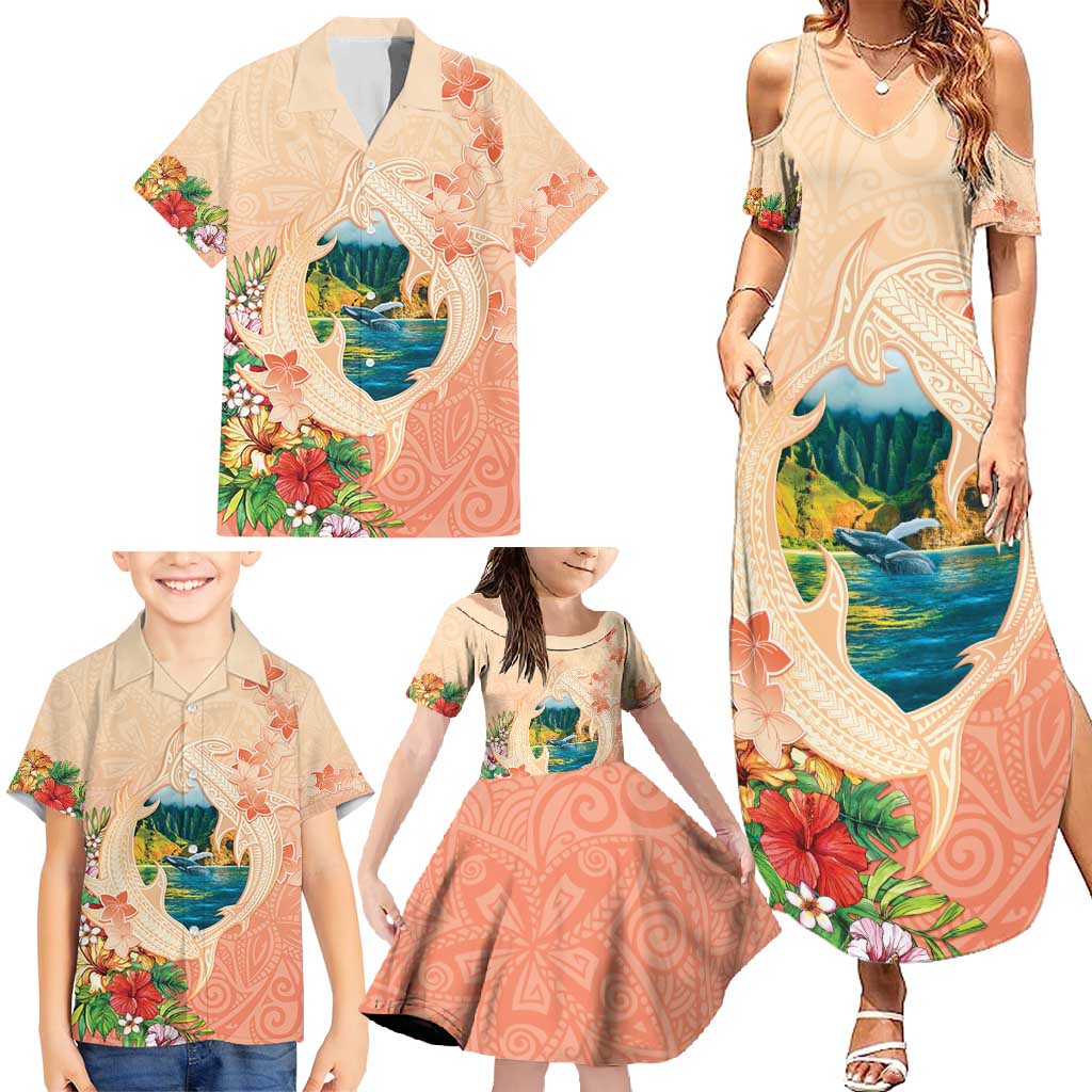 Hawaii Kauai Na Pali Coast Landscape Family Matching Summer Maxi Dress and Hawaiian Shirt