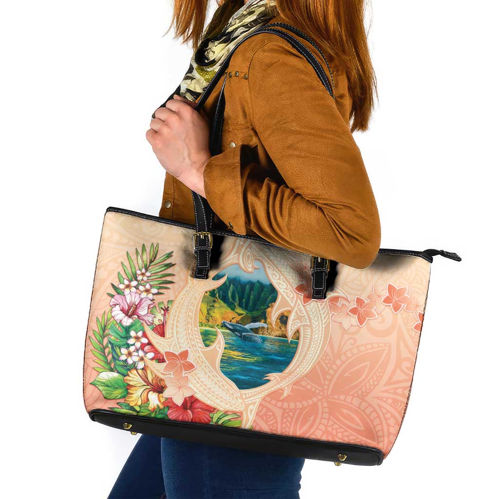 Hawaii Kauai Na Pali Coast Landscape Leather Tote Bag LT05 Peach - Polynesian Pride