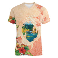 Hawaii Kauai Na Pali Coast Landscape Women V-Neck T-Shirt LT05 Female Peach - Polynesian Pride