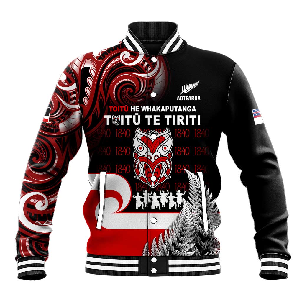 Aotearoa Toitu He Whakaputanga Baseball Jacket Toitu Te Tiriti O Waitangi LT05 Unisex Black - Polynesian Pride