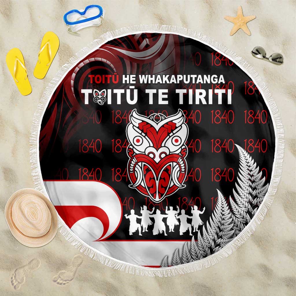 Aotearoa Toitu He Whakaputanga Beach Blanket Toitu Te Tiriti O Waitangi LT05 One Size 150cm Black - Polynesian Pride