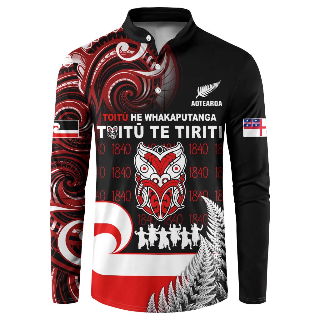 Aotearoa Toitu He Whakaputanga Button Sweatshirt Toitu Te Tiriti O Waitangi LT05 Black - Polynesian Pride