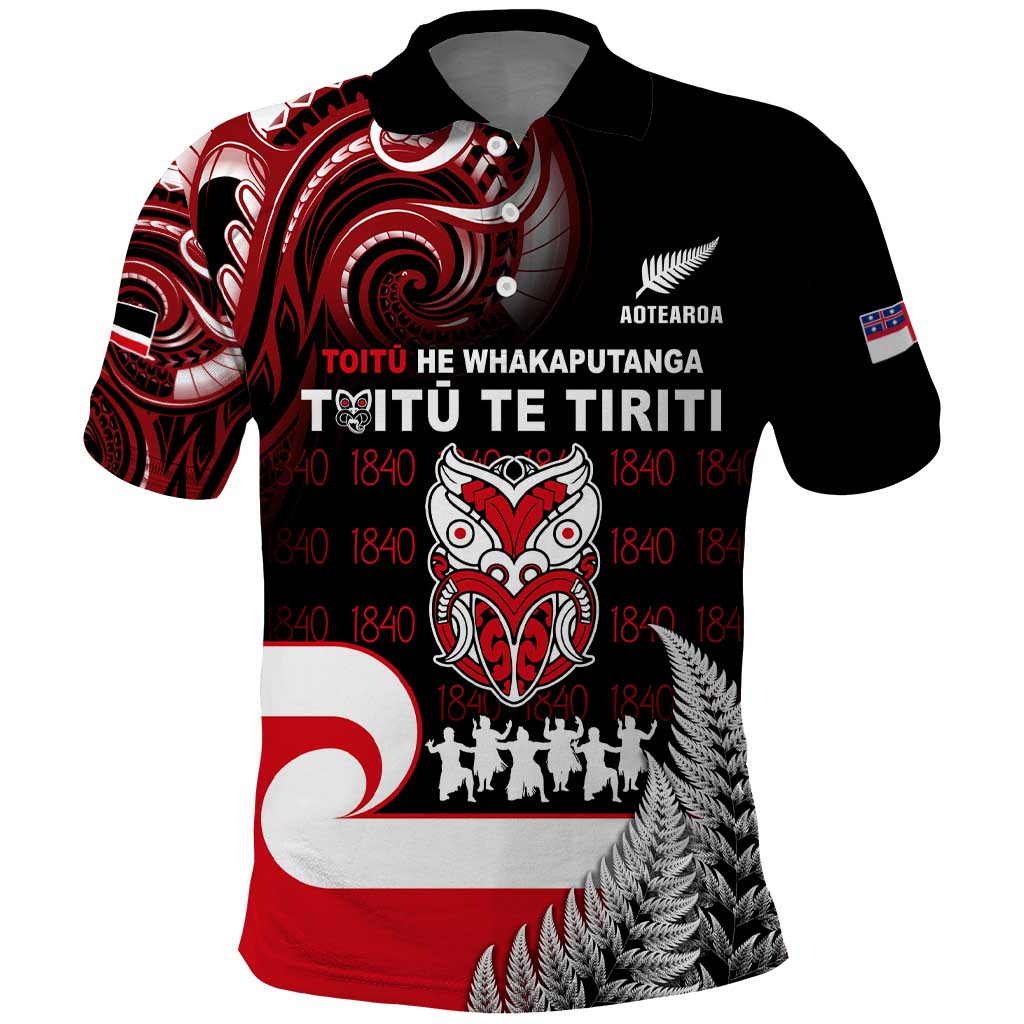 Aotearoa Toitu He Whakaputanga Polo Shirt Toitu Te Tiriti O Waitangi LT05 Black - Polynesian Pride