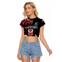 Aotearoa Toitu He Whakaputanga Raglan Cropped T Shirt Toitu Te Tiriti O Waitangi LT05 Female Black - Polynesian Pride