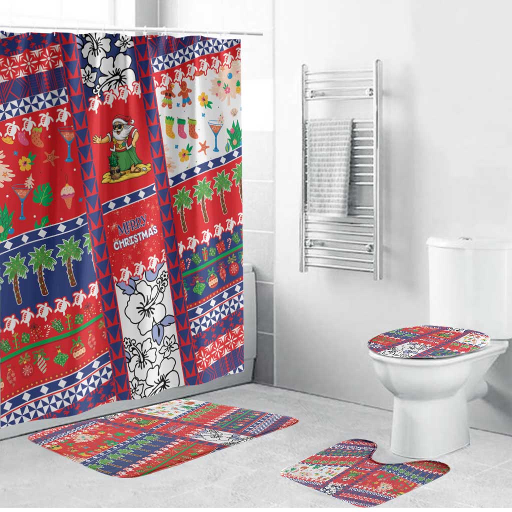 Wallis And Futuna Christmas Bathroom Set Festive Beach Vibes - Polynesian Pride