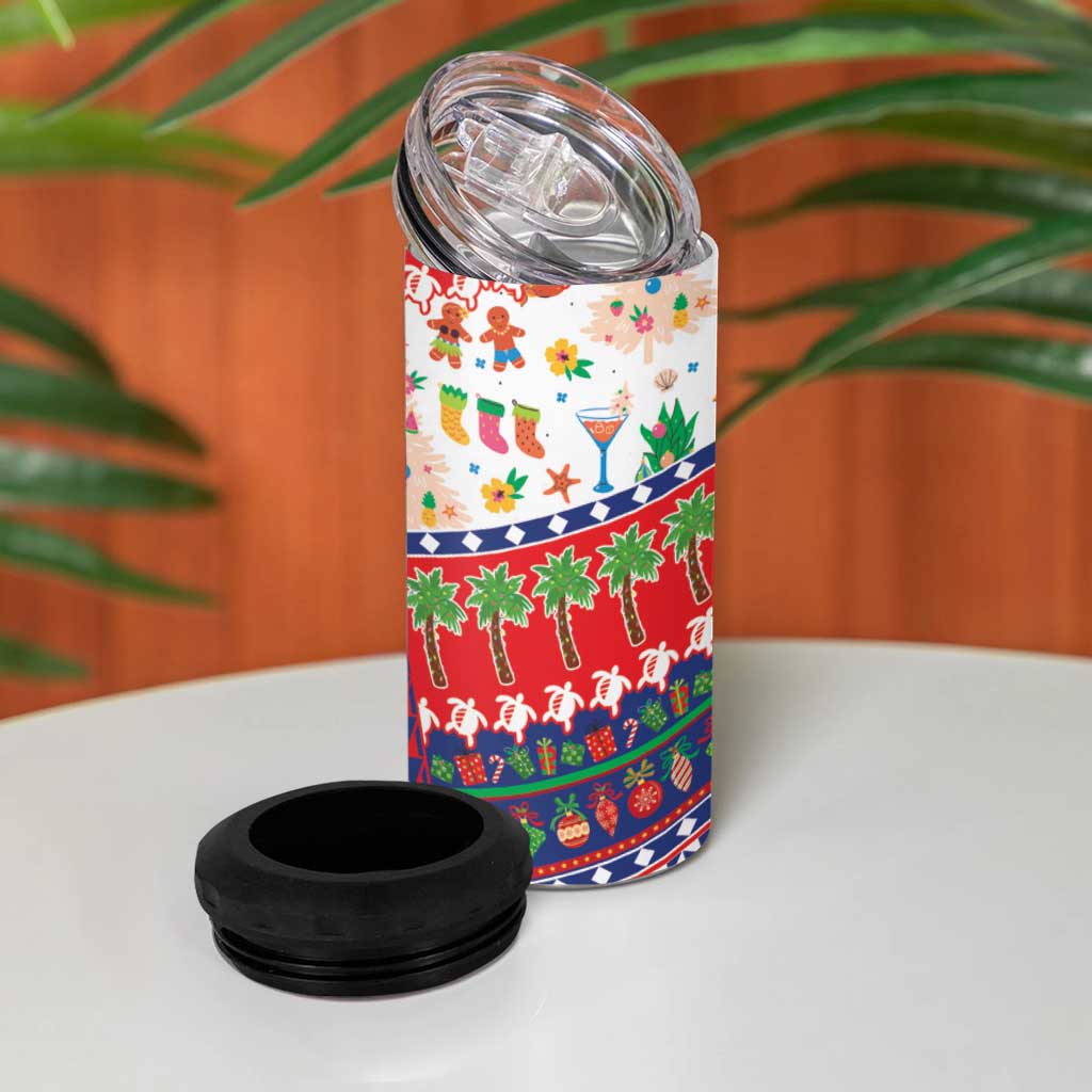 Wallis And Futuna Christmas 4 in 1 Can Cooler Tumbler Festive Beach Vibes - Polynesian Pride