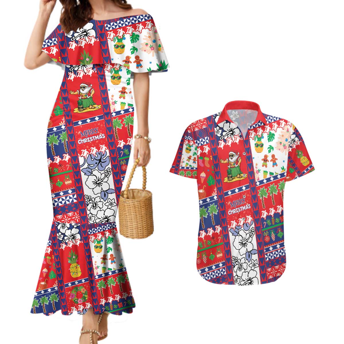 Wallis And Futuna Christmas Couples Matching Mermaid Dress and Hawaiian Shirt Festive Beach Vibes - Polynesian Pride