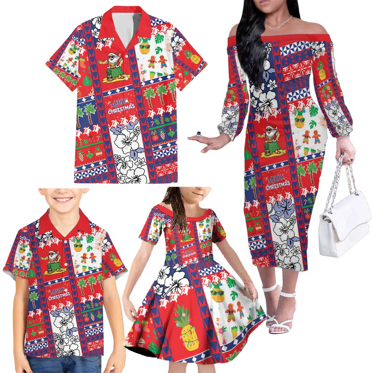 Wallis And Futuna Christmas Family Matching Off The Shoulder Long Sleeve Dress and Hawaiian Shirt Festive Beach Vibes - Polynesian Pride
