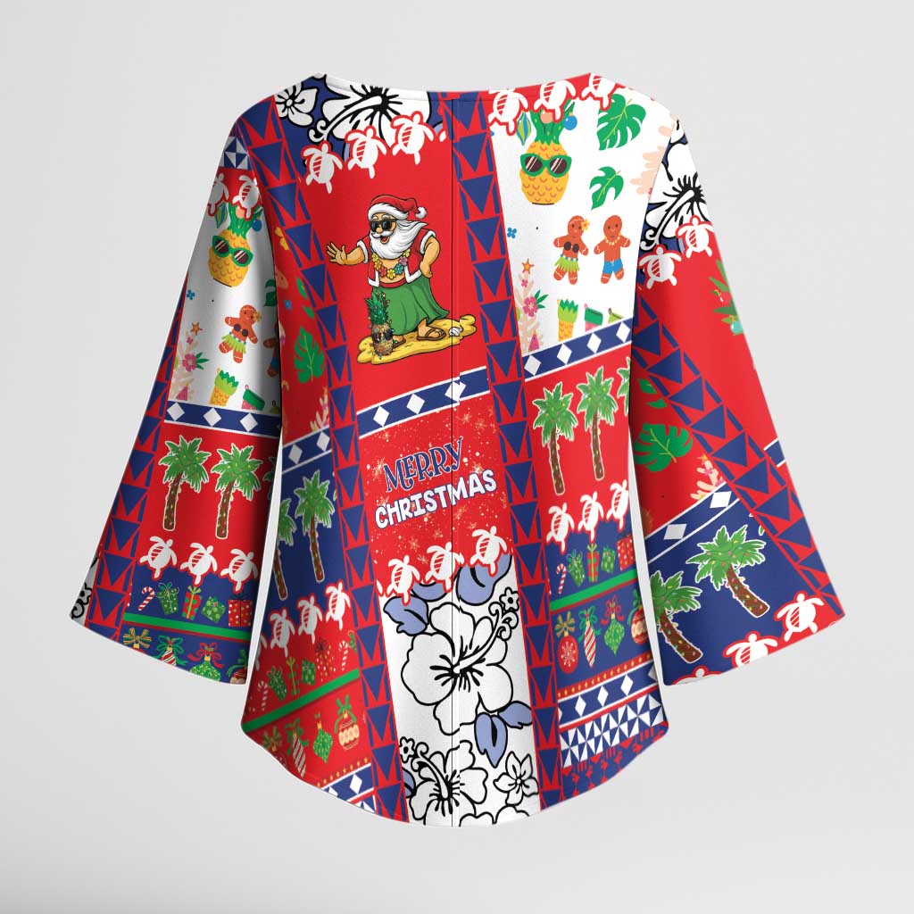 Wallis And Futuna Christmas Kimono Sleeve Blouse Festive Beach Vibes - Polynesian Pride