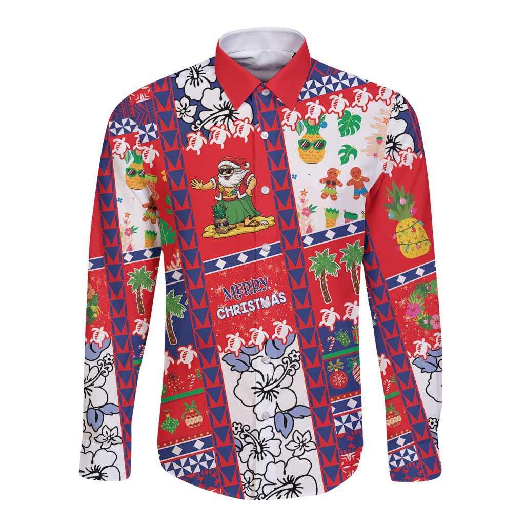 Wallis And Futuna Christmas Long Sleeve Button Shirt Festive Beach Vibes - Polynesian Pride