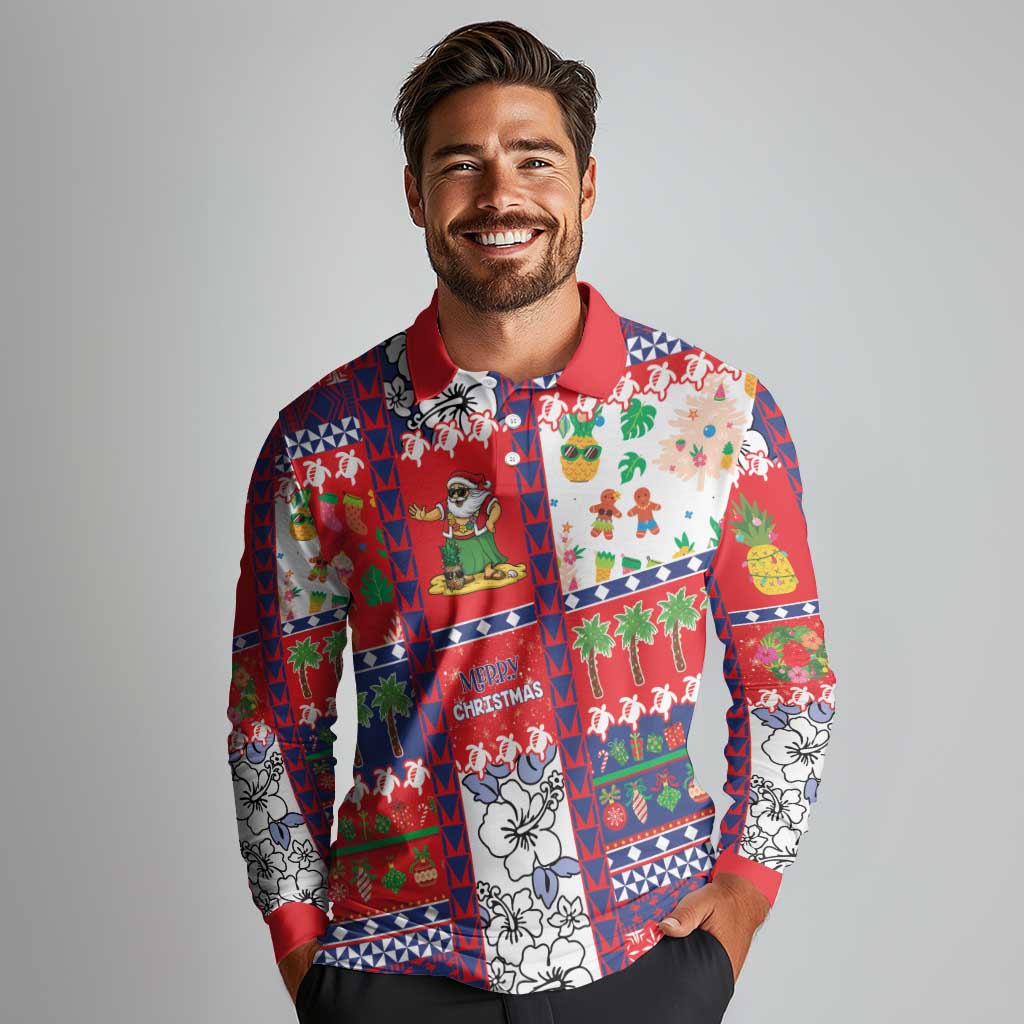 Wallis And Futuna Christmas Long Sleeve Polo Shirt Festive Beach Vibes - Polynesian Pride