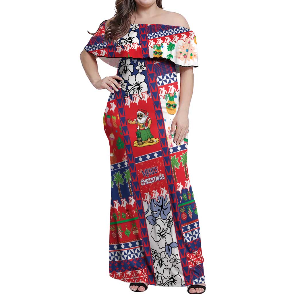 Wallis And Futuna Christmas Off Shoulder Maxi Dress Festive Beach Vibes - Polynesian Pride