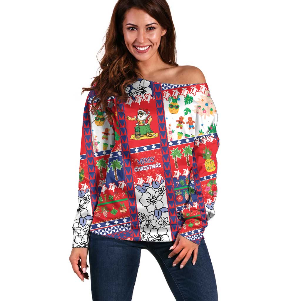 Wallis And Futuna Christmas Off Shoulder Sweater Festive Beach Vibes - Polynesian Pride