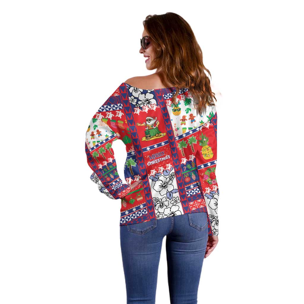 Wallis And Futuna Christmas Off Shoulder Sweater Festive Beach Vibes - Polynesian Pride