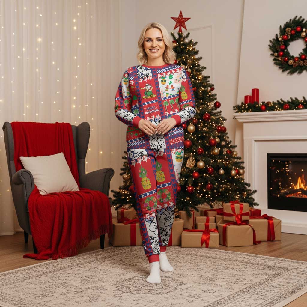 Wallis And Futuna Christmas Pajama Set Festive Beach Vibes - Polynesian Pride