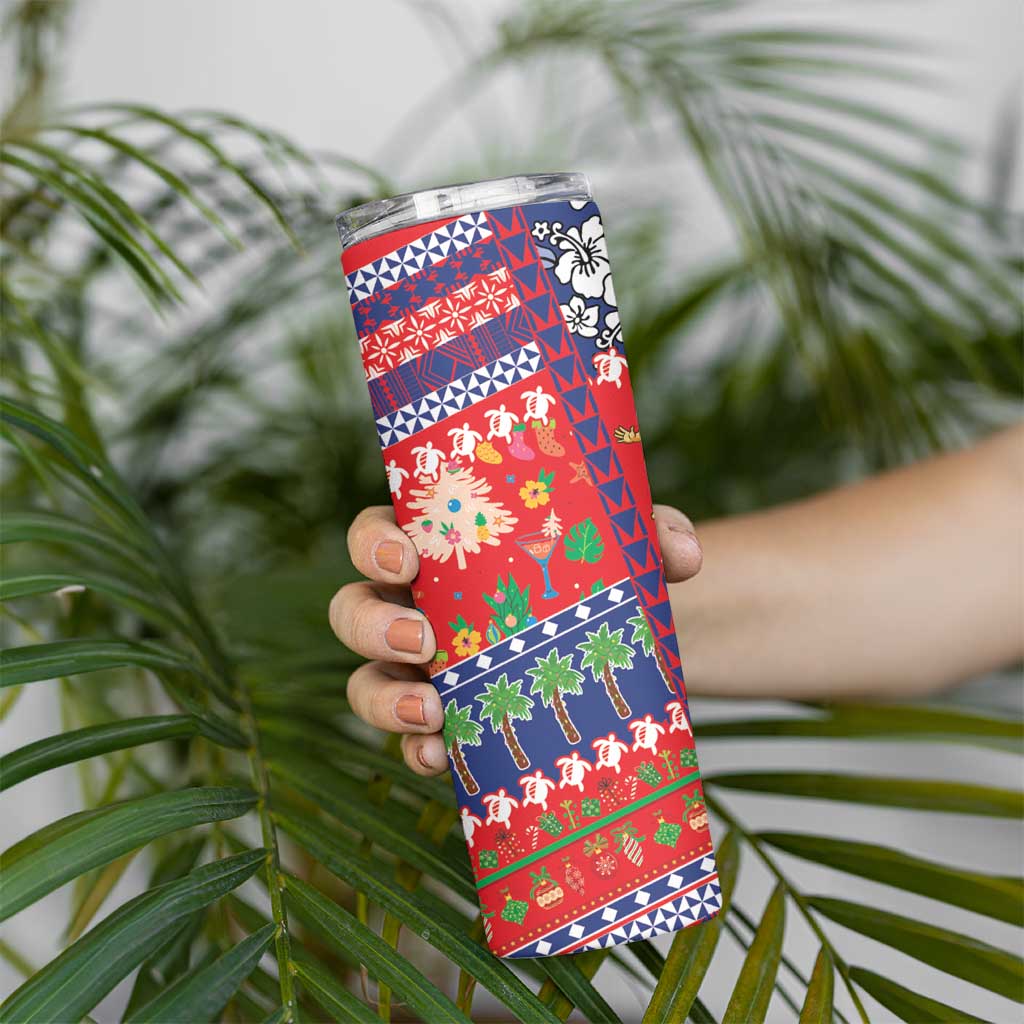 Wallis And Futuna Christmas Skinny Tumbler Festive Beach Vibes - Polynesian Pride
