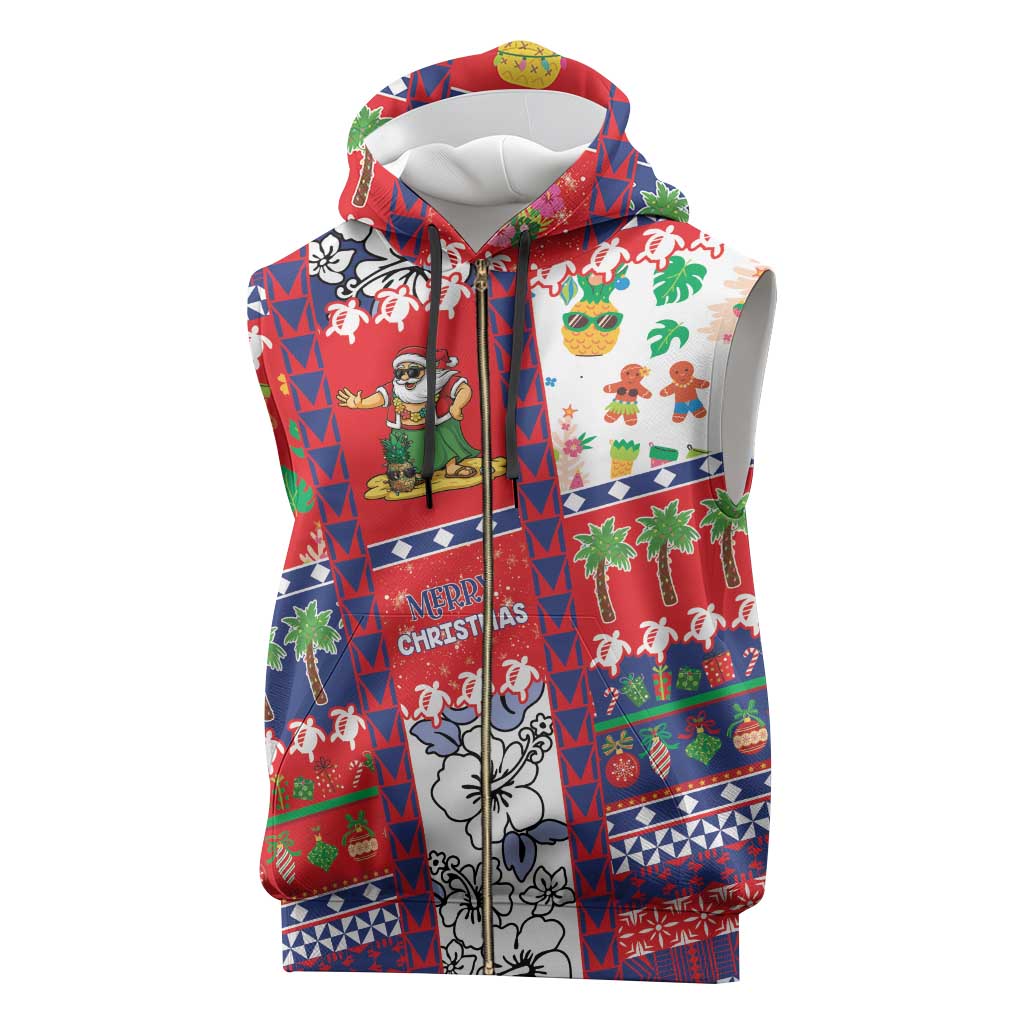 Wallis And Futuna Christmas Sleeveless Zip Hoodie Festive Beach Vibes - Polynesian Pride