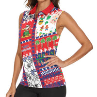 Wallis And Futuna Christmas Women Sleeveless Polo Shirt Festive Beach Vibes - Polynesian Pride